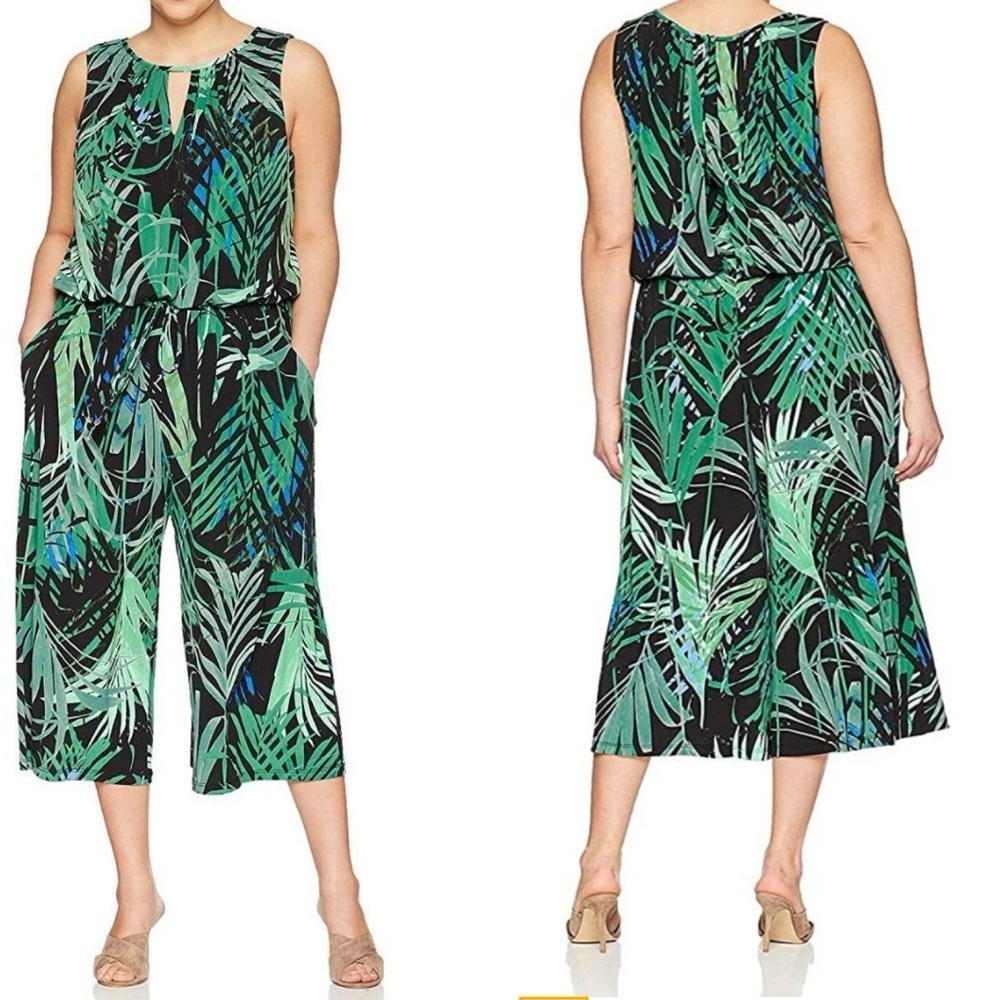 London Times Leafy Green and Black Jumpsuit Size 14